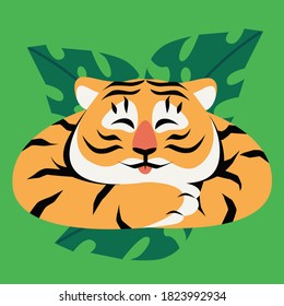 Flat vector tiger, cute animal character idea for child and kid printable stuff, postcard