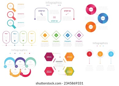 Flat vector timeline infographic editable template bundle of 8 design.