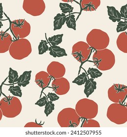 Flat vector tomato branch seamless pattern