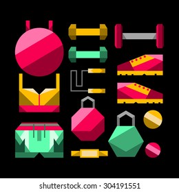 flat vector tool items fitness sport essentials lifestyle 