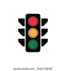 Flat Vector Traffic Light Icon with Red, Yellow, and Green Lights Isolated on White Background. Traffic light vactor. Traffic signal vactor. Traffic light silhouette icon design