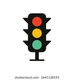 Flat Vector Traffic Light Icon with Red, Yellow, and Green Lights Isolated on White Background. Traffic light vactor. Traffic signal vactor. Traffic light silhouette icon design