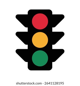 Flat Vector Traffic Light Icon with Red, Yellow, and Green Lights Isolated on White Background. Traffic light vactor. Traffic signal vactor. Traffic light silhouette icon design