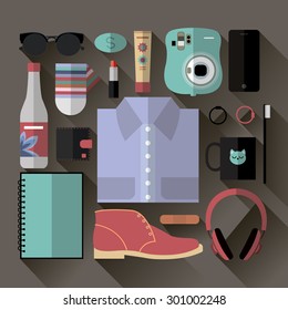 Flat vector travel essentials stuff 