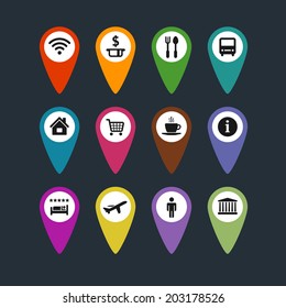 Flat Vector Travel Symbols Map Pins Set