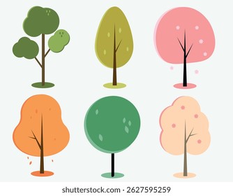 Flat Vector Tree Collection in Pastel Colors