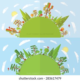 Flat vector tree illustration, autumn, spring, summer, flower, spruce