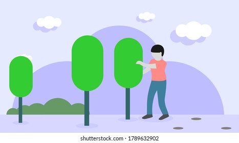 flat vector tree planting to preserve the environment