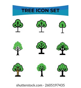 Flat vector trees set. Plants fill icons. Vector illustration