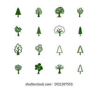 Flat vector trees set. Tree icons set in a modern Pictogram style and flat style.