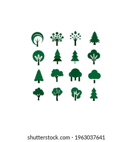 Flat vector trees set. Tree icons set in a modern Pictogram style and flat style.