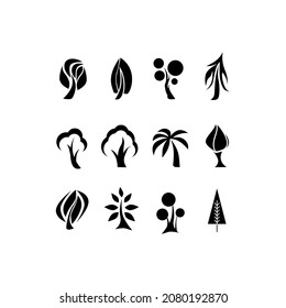 Flat vector trees set. Tree icons set in a modern Pictogram style and flat style.