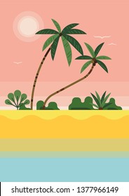 Flat vector tropical beach background. Ideal for summer vacation web and graphic design