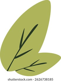 Flat vector of two abstract green leaves with visible veins, ideal for botanical illustrations, eco-themed designs, or nature-based concepts.