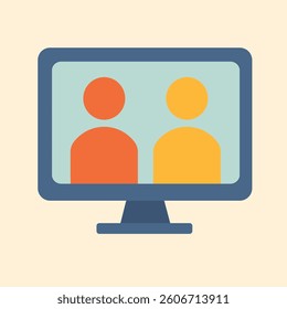 Flat vector of two abstract users on screen, representing video call or online communication.