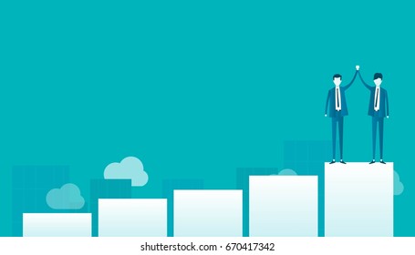 flat vector two business man action on graph and business success concept