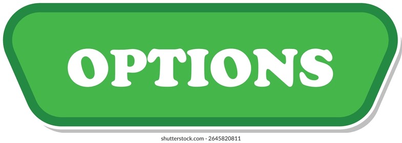 Flat vector UI button with options text. Minimalist, modern style for websites or apps. Can be used for game and children website or apps.