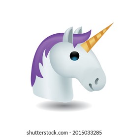 Flat vector unicorn emoji illustration. Unicorn Realistic Vector Icon Isolated on White. Head Portrait Horse Sticker.