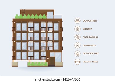 Flat vector urban building. Icon facilities for condominium.