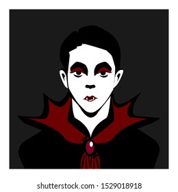 flat vector vampire portrait, Halloween illustration
