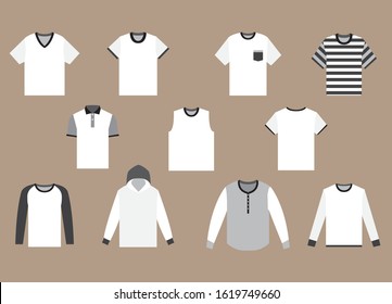 flat vector of various plain t shirts