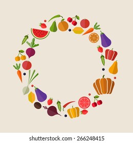 Flat Vector Vegetables and Fruits in the Round