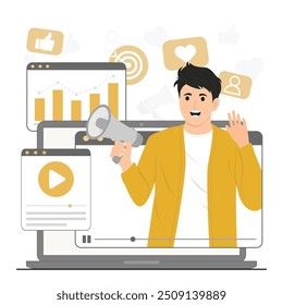 Flat vector video marketing concept background
