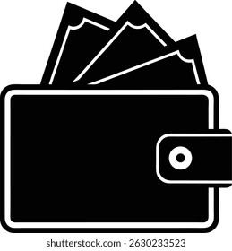 flat vector wallet with cash sticking out on white