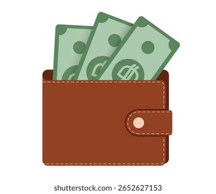 Carteira de vetor plana preenchida com contas de dirham dos Emirados Árabes Unidos, ilustração limpa para finanças, bancos, economia e imagens de dinheiro do Oriente Médio