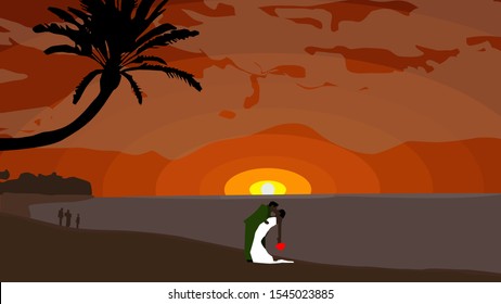 Flat Vector Wallpaper, kiss on the beach