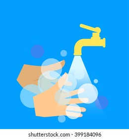 Flat vector of washing hand and faucet.