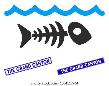 Flat vector water pollution icon and rectangle The Grand Canyon rubber prints. A simple illustration iconic design of Water Pollution on a white background.