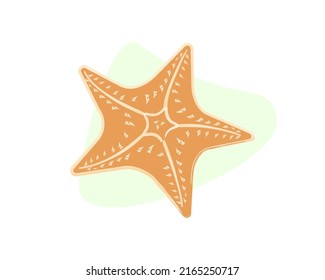 Flat vector watercolor illustration of yellow starfish with abstract background