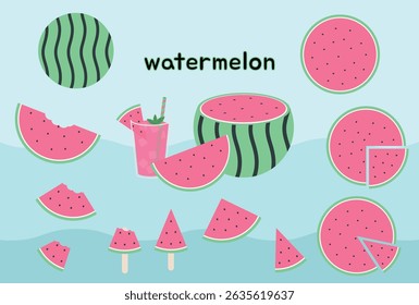 Flat Vector Watermelon Icons and Graphics