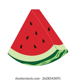 Flat vector watermelon slice in triangle 3D view. Summer fruit illustration isolated on white.
