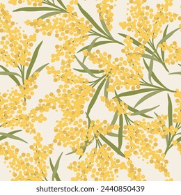 Flat vector wattle branch seamless pattern