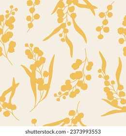 Flat vector wattle branches seamless pattern