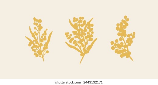 Flat vector wattle branches set