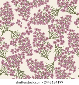 Flat vector waxflower branch seamless pattern