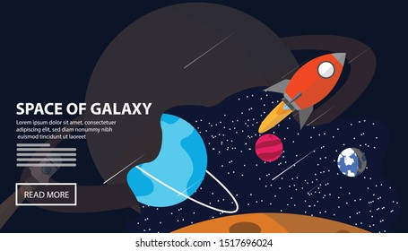 Flat vector web banners on the theme of astronomy, galaxy, astronaut, spaceman, spaceship, planet. Flat Vector Illustration. Flat Design Background. Web vector illustration. Vector Background.