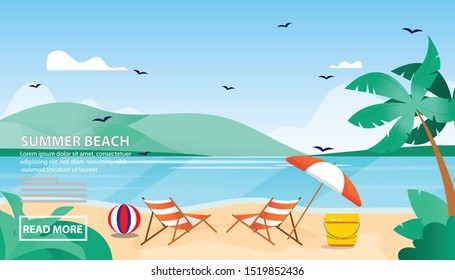 Flat vector web banners on the theme of Summer Beach, Holiday, Ocean, Vacation, Island, sunset, paradise . Flat Vector Illustration. Flat Design Background. Web vector illustration. Vector Background.