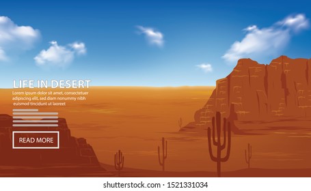 Flat vector web banners on the theme of Desert, Nature, Sand, Wild, Sunrise, Cactus, Summer. Flat Vector Illustration. Flat Design Background. Web vector illustration. Vector Background.