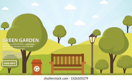 Flat vector web banners on the theme of Garden City, Landscape, spring, summer, public, urban. Flat Vector Illustration. Flat Design Background. Web vector illustration. Vector Background.