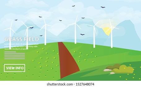 Flat vector web banners on the theme of Grass Field, nature, summer, agriculture, farming, country. Flat Vector Illustration. Flat Design Background. Web vector illustration. Vector Background.