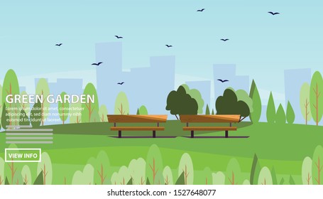 Flat vector web banners on the theme of Garden City, Landscape, spring, summer, public, urban. Flat Vector Illustration. Flat Design Background. Web vector illustration. Vector Background.