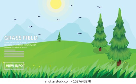 Flat vector web banners on the theme of Grass Field, nature, summer, agriculture, farming, country. Flat Vector Illustration. Flat Design Background. Web vector illustration. Vector Background.