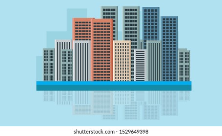 Flat vector web banners on the theme of High Risk Building, District, Tower, Urban City, Night City. Flat Vector Illustration. Flat Design Background. Web vector illustration. Vector Background.