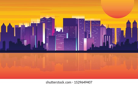 Flat vector web banners on the theme of High Risk Building, District, Tower, Urban City, Night City. Flat Vector Illustration. Flat Design Background. Web vector illustration. Vector Background.