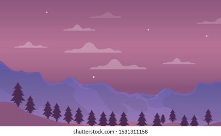Flat vector web banners on the theme of Mountain Hill, Travel, Summer, Panorama, Spring, Countryside. Flat Vector Illustration. Flat Design Background. Web vector illustration. Vector Background.