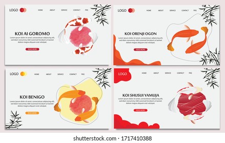 Flat vector web banners on the theme of Fish Koi. Flat Vector Illustration. Flat Design Background. Web vector illustration. Vector Background. Landing Page Illustration.